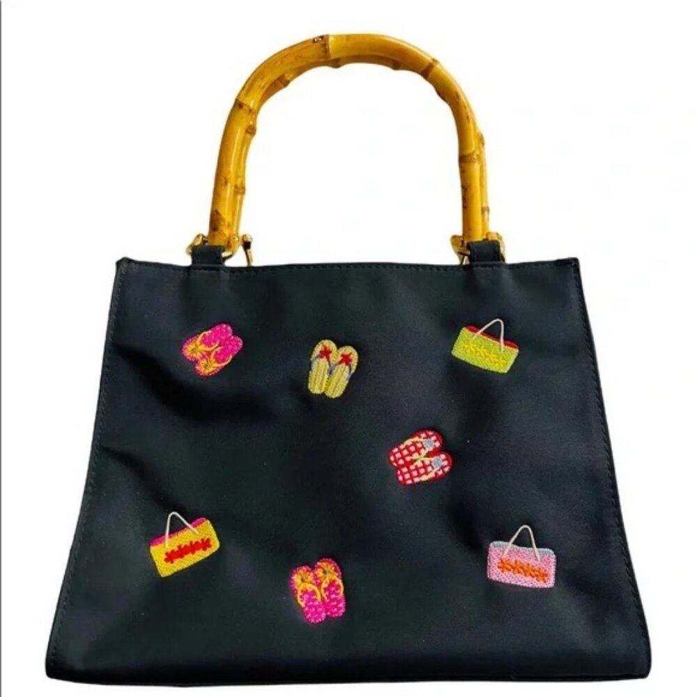 Tiannl Handbag Embroidered Neon Flip Flops Handbags Carry Handle